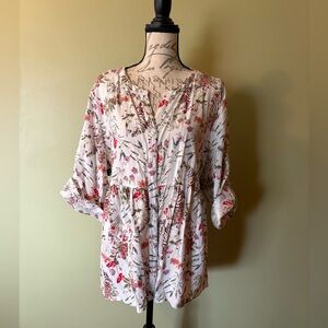 Jones & Co women’s V-neck linen floral shirt 2X